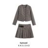 2025 Spring Women's European & American Style Fashion Set: Button-Decorated Long Sleeve Jacket with Pleated Midi Skirt