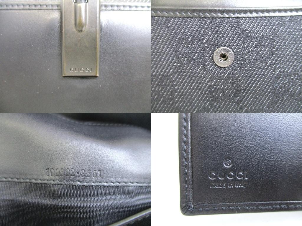 Authentic GUCCI Black GG Denim Canvas Leather Horse bit Flap Wallet #a993  Refurbished