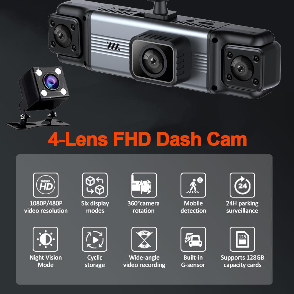 4 Cameras Wifi Car DVR UHD 1080P 4-Lens Inside Vehicle Dash Cam 360° 4 Channel All Sides Car Camera Video Driving Registrator