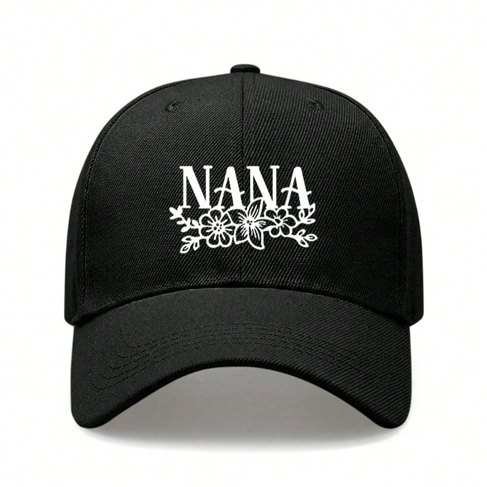 Black Baseball Cap - Letter "NANA" Print Polyester Adjustable Breathable Curved Brim Sun Protection Casual Outdoor Sports For Grandma Gift