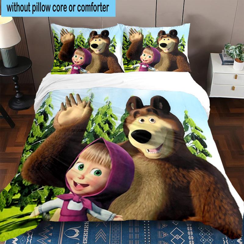 3PCS Bear In Spring 3pcs Bedding,Including 3PCS Duvet Cover And 2pcs Pillowcases Perfect for Christmas,Ideal for Bedroom, Dormitory