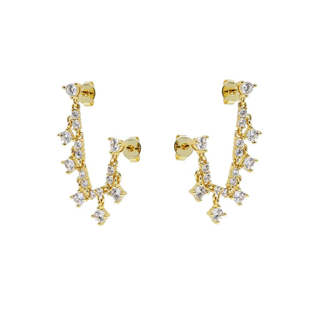One Side Two Piecing Stud Earring Tassel Chain Link Mini Clear Round CZ Zircons Women Office Stud Earring for Engagement Jewelry