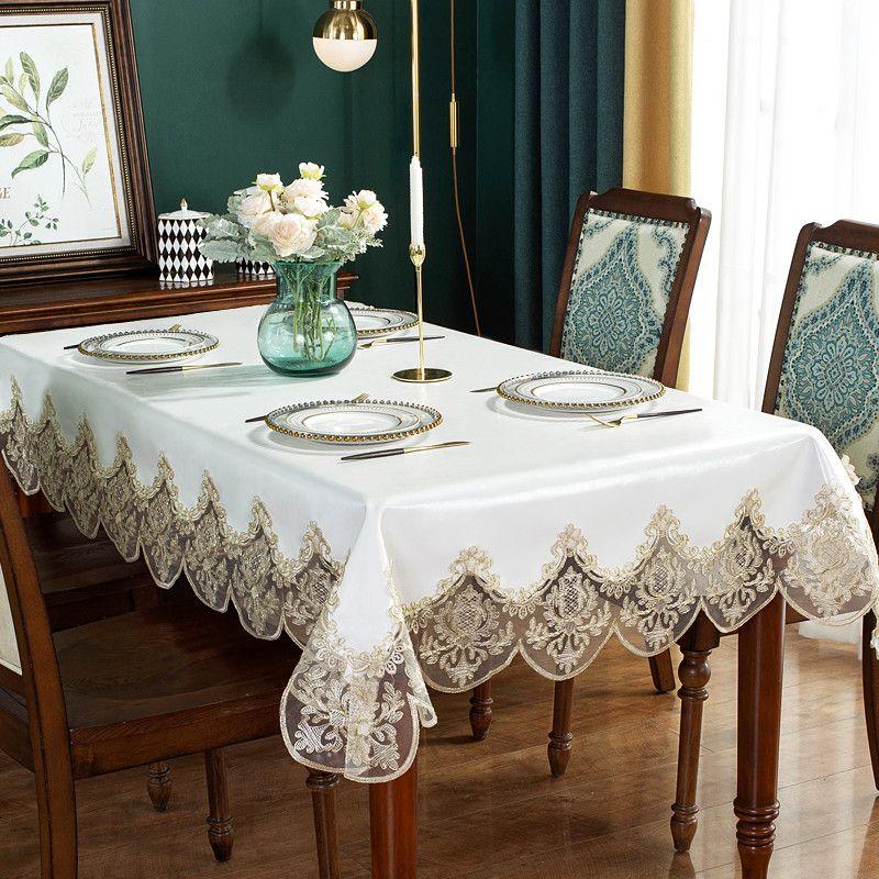 Водонепроницаемая скатерть прямоугольная для обеденного стола с кружевом из искусственной кожи, круглая квадратная крышка для журнального столика, нескользящая, элегантная