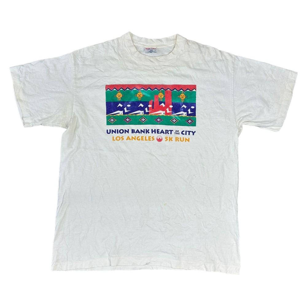 Vintage Single Stitch T-shirt Graphic Print USA 90s Los Angeles White Mens
