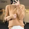 INDFS Women's Fashion Casual Fall Winter Solid Color Print Long Sleeve O-Neck Sweaters