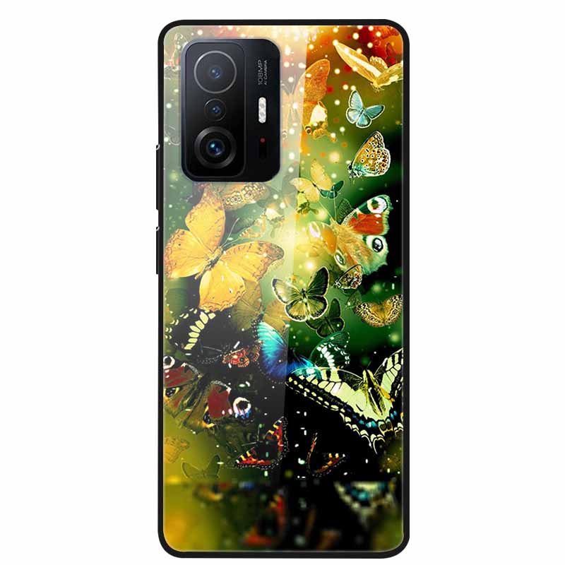 Для Xiaomi 11T Pro Стеклянный чехол Жесткий закаленный стеклянный ПК-чехол Чехол для телефона Для Xiaomi Mi 11T 11 T Pro Ударопрочный Мультяшный Funda Coque