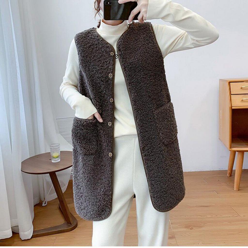 Women's And Winter Outerwear Mid-length Imitation Lambswool Vest Plush Waistcoat