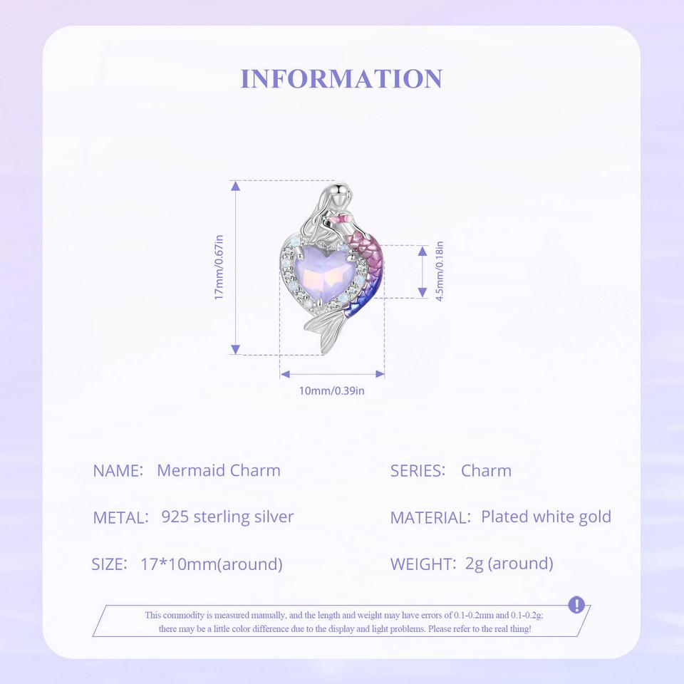 BAMOER Dainty 925 Sterling Silver Dreamy Mermaid Charm Fish Tail Silicone Spacer Bead Charm for Women Fit Original Bracelet