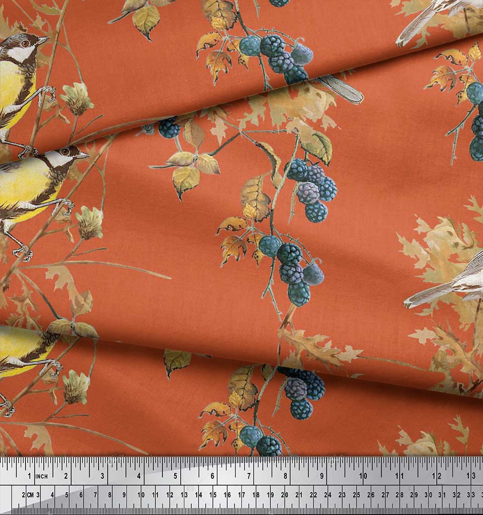 Soimoi Черная креповая ткань из полиэстера Черная ягодная и желтая ткань с принтом воробья и птицы в ярдах 42 дюйма