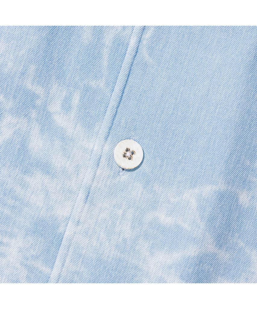 PRODESHIRT [Комфорт] Джинсовая рубашка-кемпинг с открытым воротником в кубинском стиле (Мисти Блю)