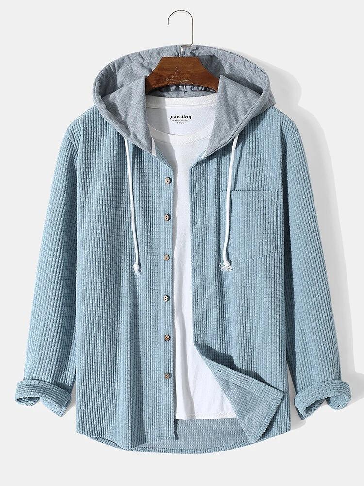 Men's Fall Winter Heavy Waffle Knit Hoodie, Loose Fit Casual Pullover Sweatshirt, Warm Comfortable Zip-Up Jacket
