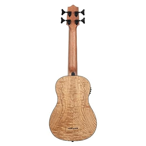 KALA U-Bass Ukulele Bass, Exotic Wood Series, Quilted Ash Body, Roundwound Strings, UBASS-QA-FS, Includes Gig Bag