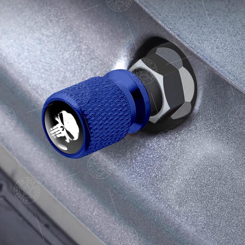 4pcs Skull Logo Car Wheel Tire Valve Caps Air Stem Aluminum Accessories For Jeep Wrangler Gladiator Renegade Ford F-150 Ranger