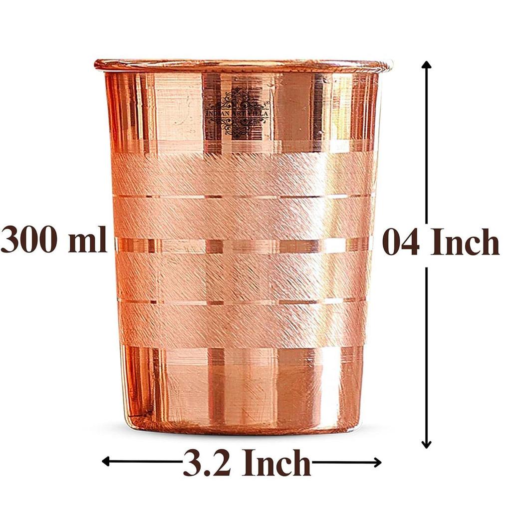 Pure Copper Plain Glass with Luxury Design, Drinking Serving Water, Yoga Ayurveda, Volume-300 Ml, Pack of 2