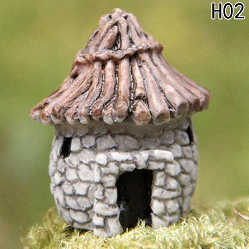 Cartoon Retro Thatched House Crafts Sculpture Moss Miniature Landscape Flower Pot Garden DIY Decoration Supplies