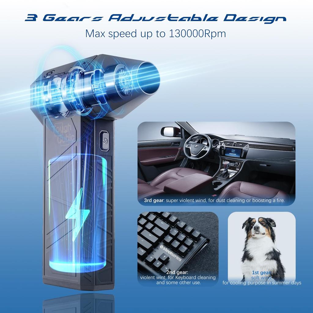 Пылесос со сжатым воздухом, мини-турбовентилятор, 130000 об/мин, 3-ступенчатый регулируемый беспроводной электрический пылесос для очистки клавиатуры ПК