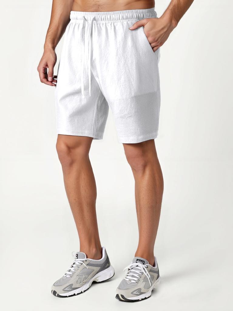 2025 Мужские летние новые однотонные шорты на кулиске из чистого хлопка, свободные спортивные шорты, повседневные универсальные шорты