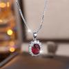 Женское ожерелье-подвеска с овальным камнем из кристаллов циркона красного и синего цветов, винтажное, серебристого цвета, свадебные украшения для женщин