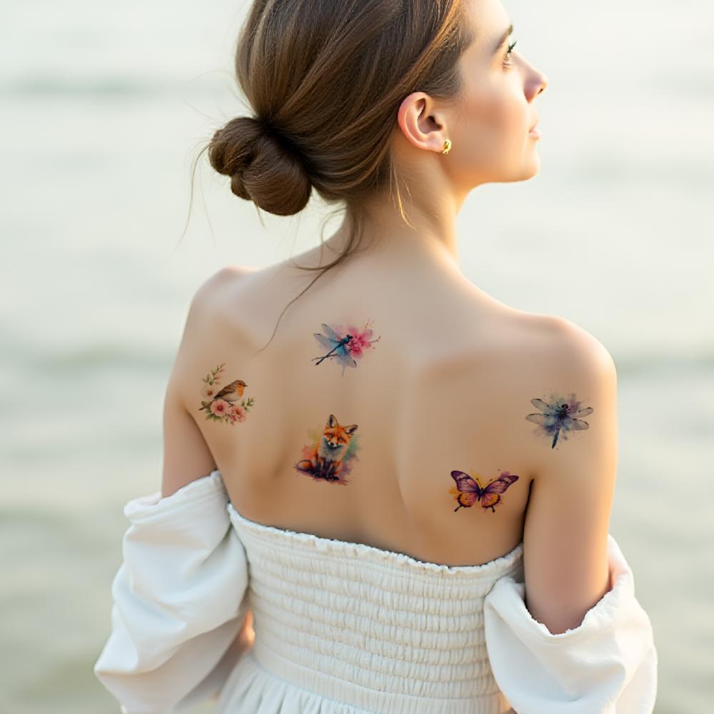 28 шт. Временные татуировки Наклейки с временными татуировками Ежик Единорог Морской конёк Для плеч Рук Девочек