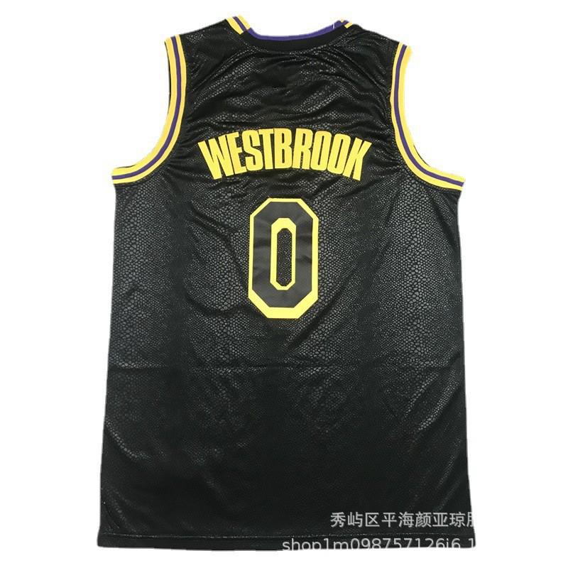 Custom Embroidered NBA Lakers Jersey Russell Westbrook 0 Basketball Uniform Sportswear Men Women