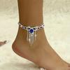 1 Pc Sexy and Fashionable Sparkling Tassels Paired with Blue Rhinestone Ankle Chains Perfect for Women's Parties and Summer Beach Wear
