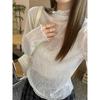 The new wooden ear edge semi-turtleneck lace mesh bottoming shirt with women's spring and autumn gentle temperament stacked on a beautiful top