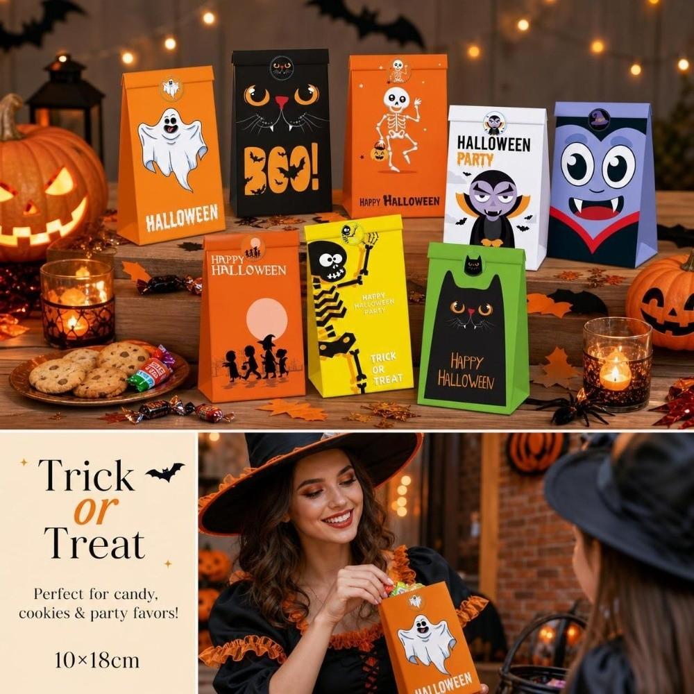 24pcs Pumpkin Bat Patterns Party Favor Bags Flat Design Goodie Paper Bags  Souvenir Gifts
