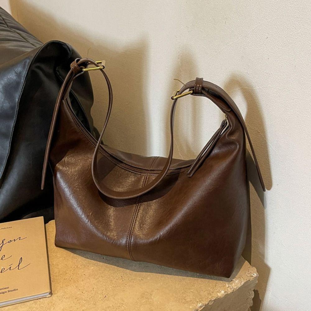 Korean Style Large Capacity Handbag Solid Color Underarm Packs Retro PU Tote Bag  Office Worker