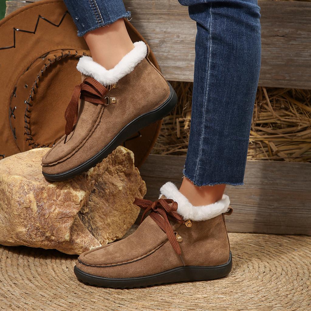 Мода Новые Женские Зимние Ботильоны Слипоны Замшевые Снежные Ботинки Плюшевые Повседневные Меховые Теплые Хлопковые Туфли Уличные Повседневные Женские Туфли на Плоской Подошве