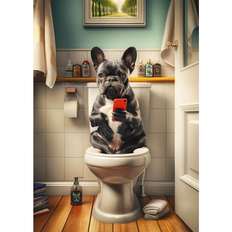Современный лев, собака, хайленд, сидящая на унитазе и читающая газету, плакат, забавный принт с животными, картина на холсте, декор для ванной комнаты, картина