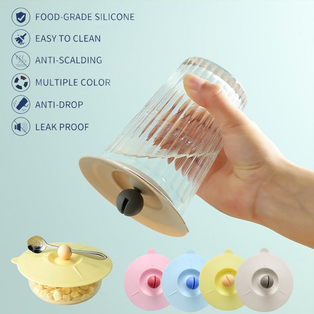 4 Pcs Silicone Cup Covers, 4 Inch Multicolored Silicone Lids - Reusable, Easy To Clean and Lightweight Cup Covers for Mugs, Cups, Tea Pots
