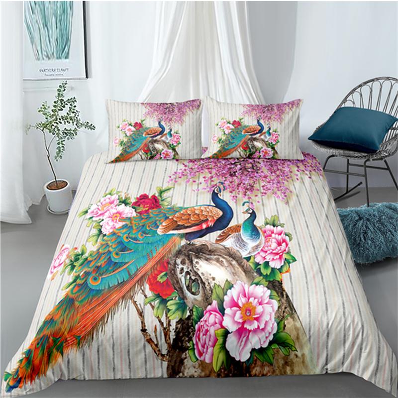 Покрывало для пододеяльника Павлины Размер Кинг/Квин Колибри Стрекоза Комплект постельного белья Цветы Птицы Пододеяльник Цветочный Животные Чехол для одеяла