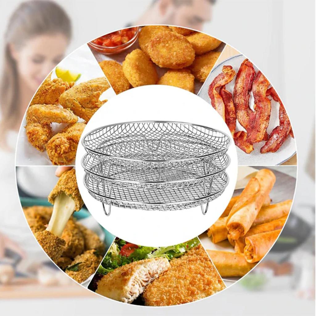 3PCS Round Air Fryer Basket Durable Stainless Steel Air Fryer Baking Pans for Cooking and Baking
