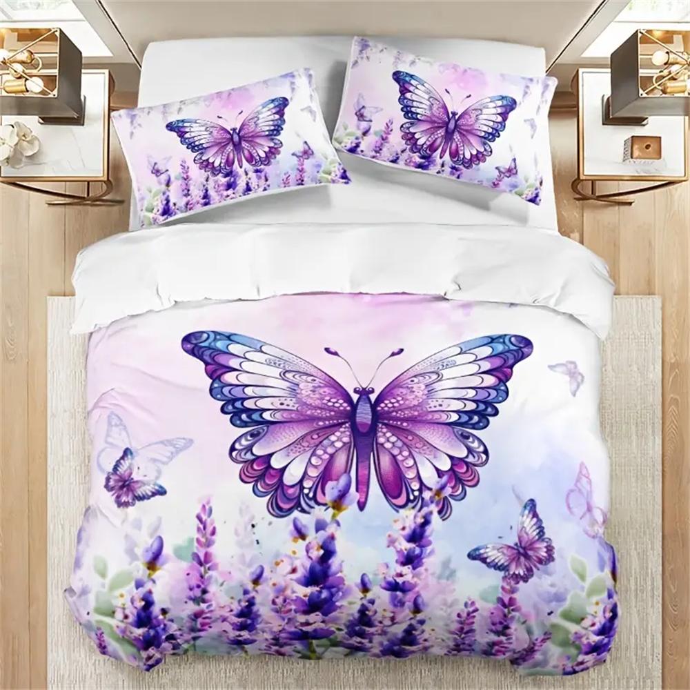 Fashion Fresh Duvet Cover Set, Butterfly Floral Print Bedding Set, Soft Comfortable Breathable Duvet Cover, For Bedroom Guest