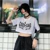 Sun Moon Print Crop Top Y2k Dark Streetwear Punk Short Sleeve Tees Young Gothic Women's T-shirt Graphic T-shirt Harajuku Corset