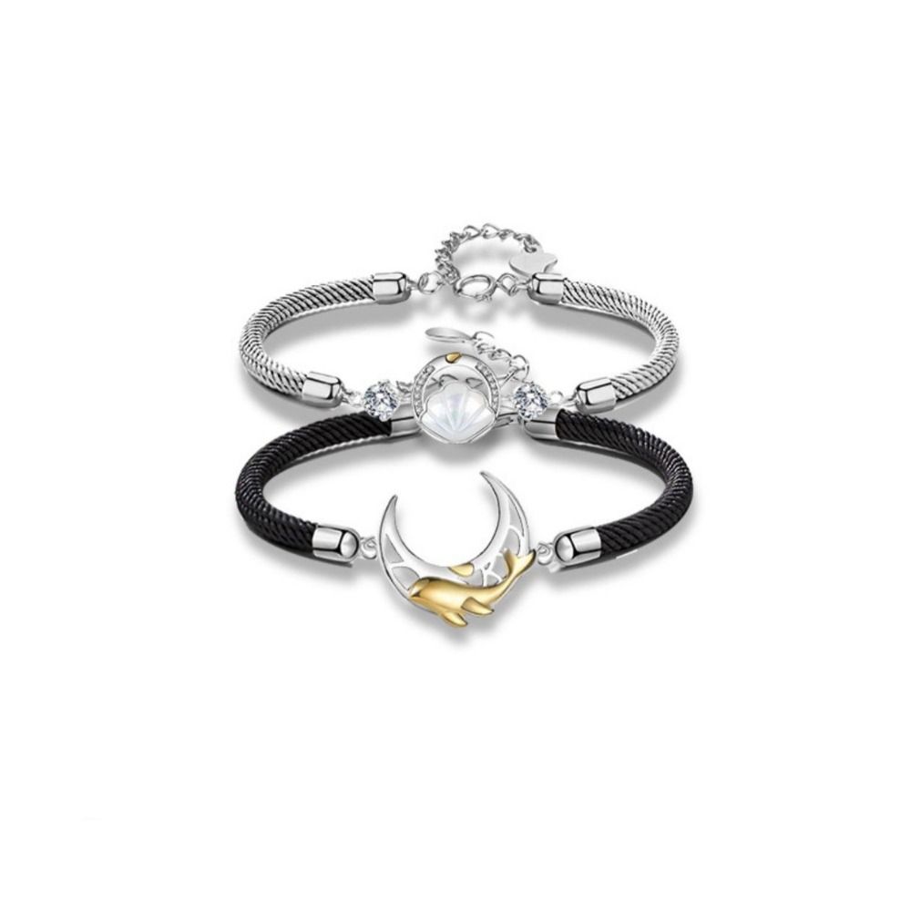 2PCS Light Luxury Lovers Bracelet Crystal Rope Weave Bracelet Couple Moon Bracelet  Couple Gift