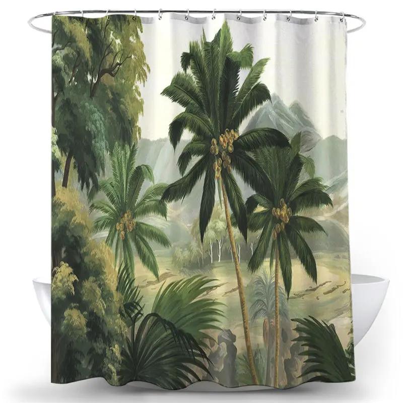 Занавеска для душа с тропическими растениями, зеленые листья, водонепроницаемая полиэстеровая занавеска для ванной комнаты, украшение для ванной в скандинавском стиле с крючком