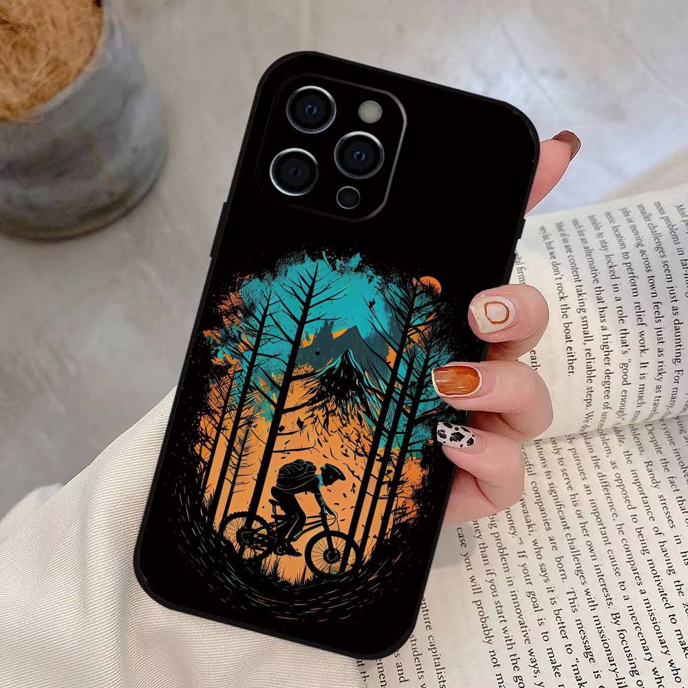 Чехол для телефона на велосипед, горный велосипед, для iPhone 17, 16, 15, 14, 13, 12, 11 Plus, Pro Max, XS, мягкий силиконовый, черный