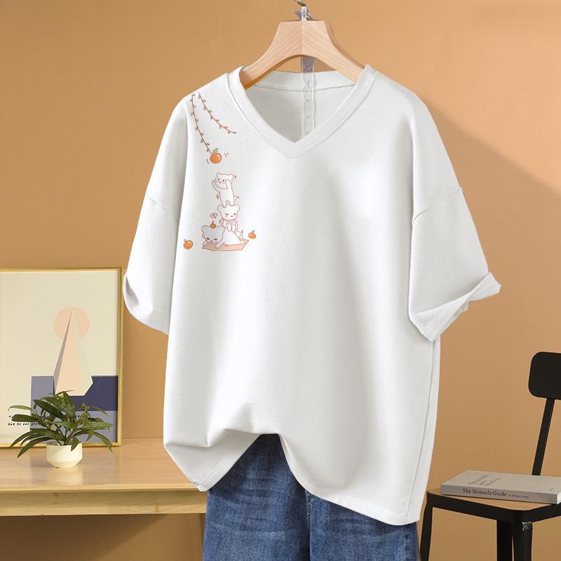 Футболка с коротким рукавом, Свободного кроя, Приталенный топ с V-образным вырезом с принтом для женщин