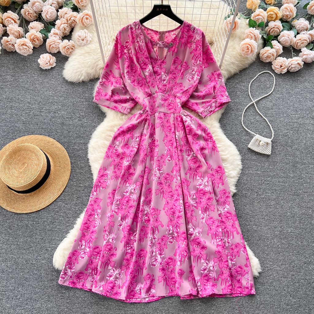 Платье с пышными рукавами и цветочным принтом на талии, женское летнее облегающее пляжное платье в стиле супер феи в курортном стиле