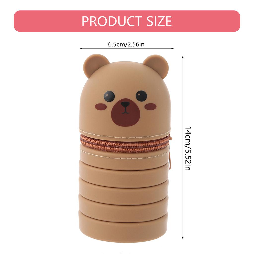 2Pcs Cartoon Pencil Holder Telescopic Silicone Pen Bag Pencil Pouches Zippered Pen Case Collapsible Pen Pencil Holder