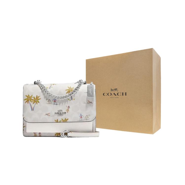 New COACH Klare Leather Envelope Bag, Crossbody Bag, Shoulder Bag Trumpets Women's Chalk & Glacier White Multicolor CJ602-SVRFI