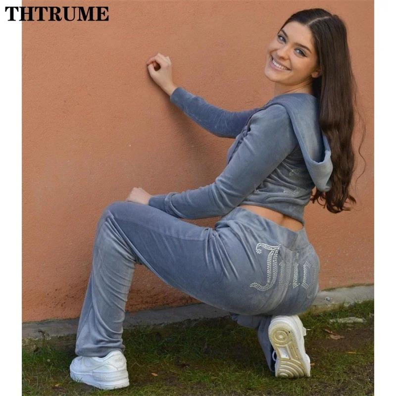 Женская мода винтажные комплекты из двух частей повседневные толстовки с длинным рукавом на молнии прямые брюки наряды готика 2024 новая уличная одежда