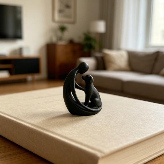 Dog And Owner Statue Ornament, Compact 3D Printed Sculpture, Nordic Minimalist Desktop Decoration for Pet Lover Home Crafts