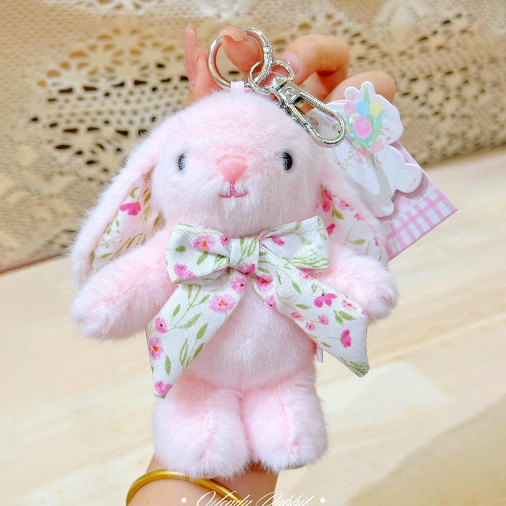 Flower Bowknot Plush Rabbit Keychain Soft Car Key Pendant Bag Hanging Pendant Bag Backpack Decor