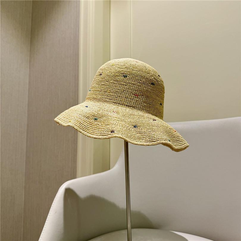 Ins Chic Summer Colored Square Stitching Decorat Natural Raffia Grass Sunshade Lady Bucket Cap Women Leisure Hat