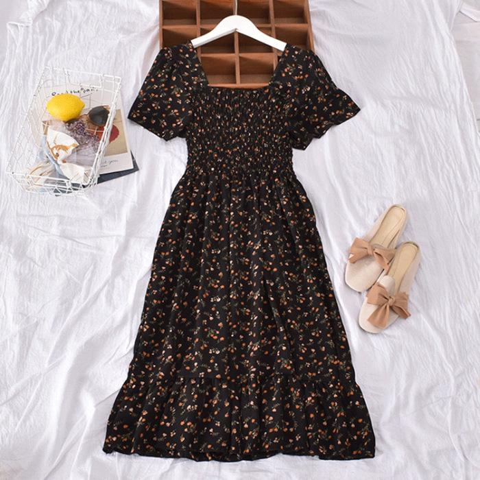 Платье с квадратным вырезом в стиле ретро во французском стиле для миниатюрных женщин — высокая талия, рукава-фонарики, короткое и милое, идеально подходит для весны