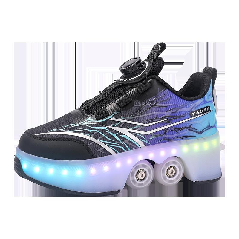 Kids Bluetooth Color Light Light Up Four Wheel Roller Shoes Retractable Skating Sneakers Novelty Gift Sport Footwear Daily
