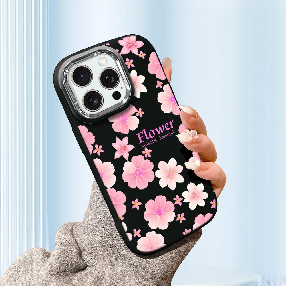 For Samsung A16 A15 A14 A13 S24 S23 Redmi 13C Note 13 12 11 Pro iPhone 16 15 Beautiful Flowers Pattern Silver Edge Lens Soft Silicone Phone Case