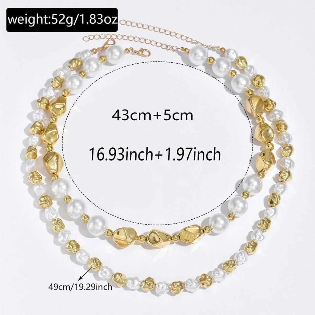 Women's Multi-Layer Faux Pearl & Gold Bead Necklace - Vintage Baroque Imitation Pearl Layered Choker, Elegant Statement Jewelry For Daily Style & Gift